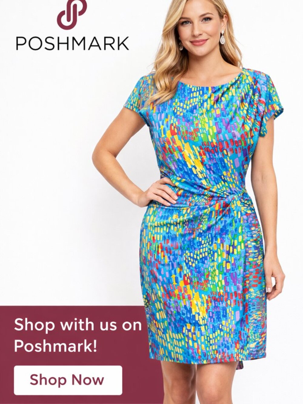 Ellen Tracey Blue Teal dress Ruching lined size 4